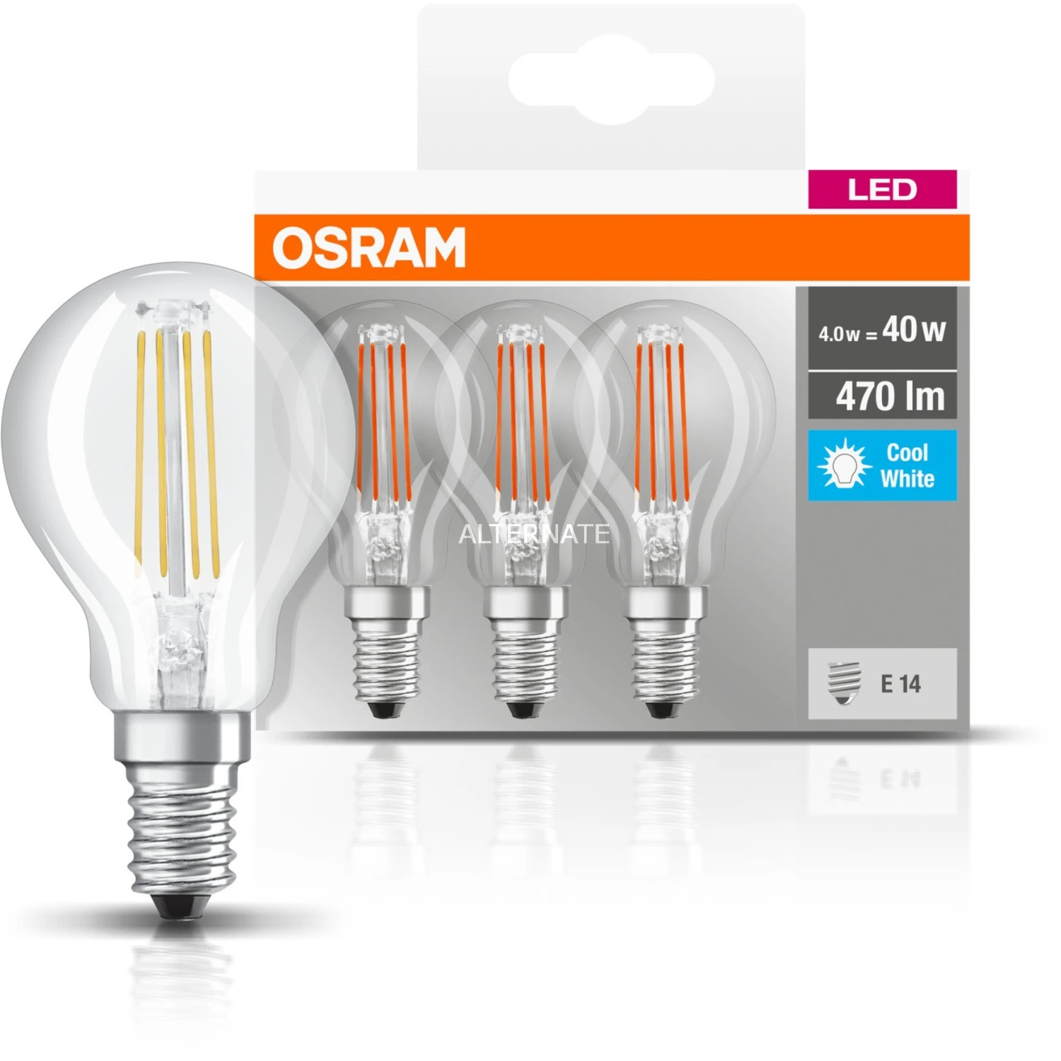 LED-Lampen LEDVANCE OSRAM LED BASE FILAMENT CLP 40 4W/840 E14 M3, LED-Lampe (Dreierpack, Ersetzt 40 Watt, Filament) – Bild 4
