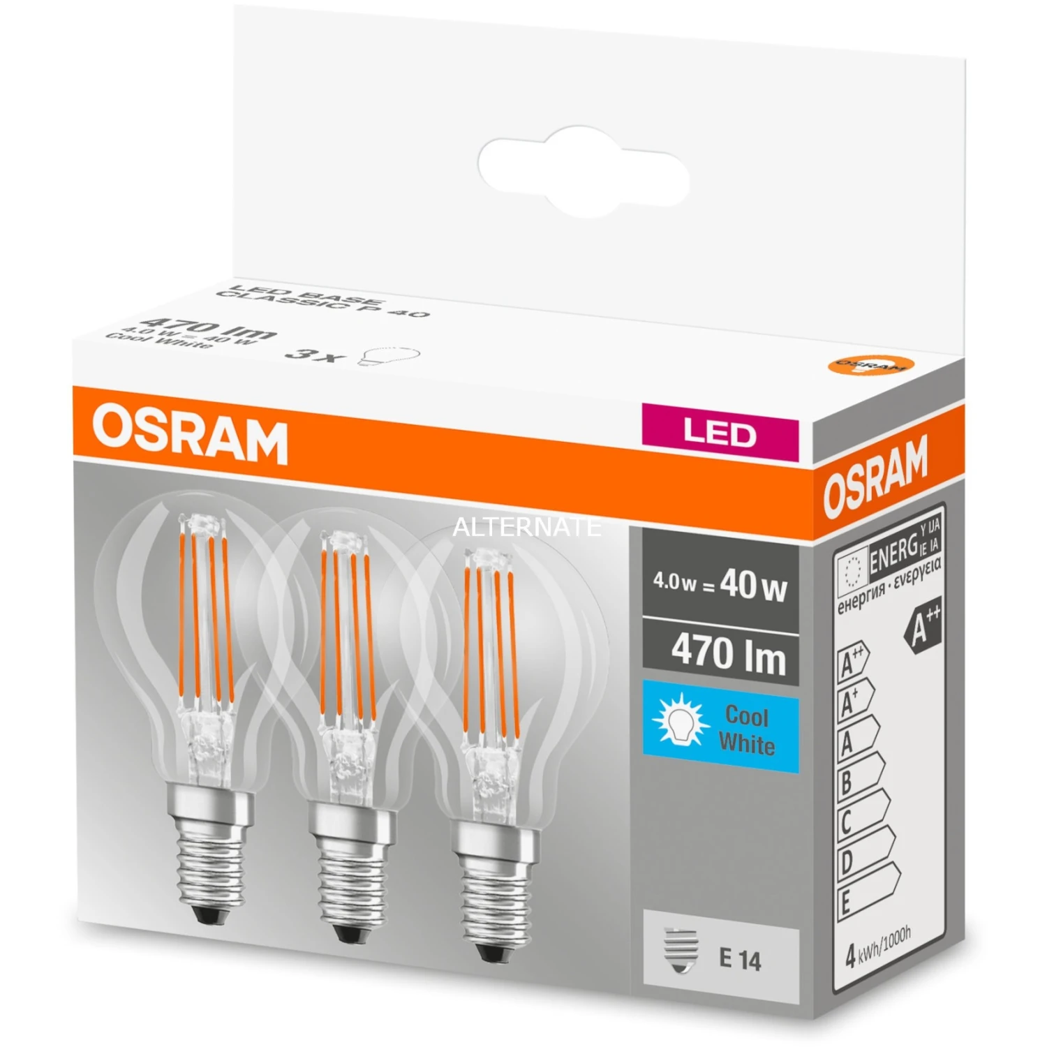 LED-Lampen LEDVANCE OSRAM LED BASE FILAMENT CLP 40 4W/840 E14 M3, LED-Lampe (Dreierpack, Ersetzt 40 Watt, Filament) – Bild 5