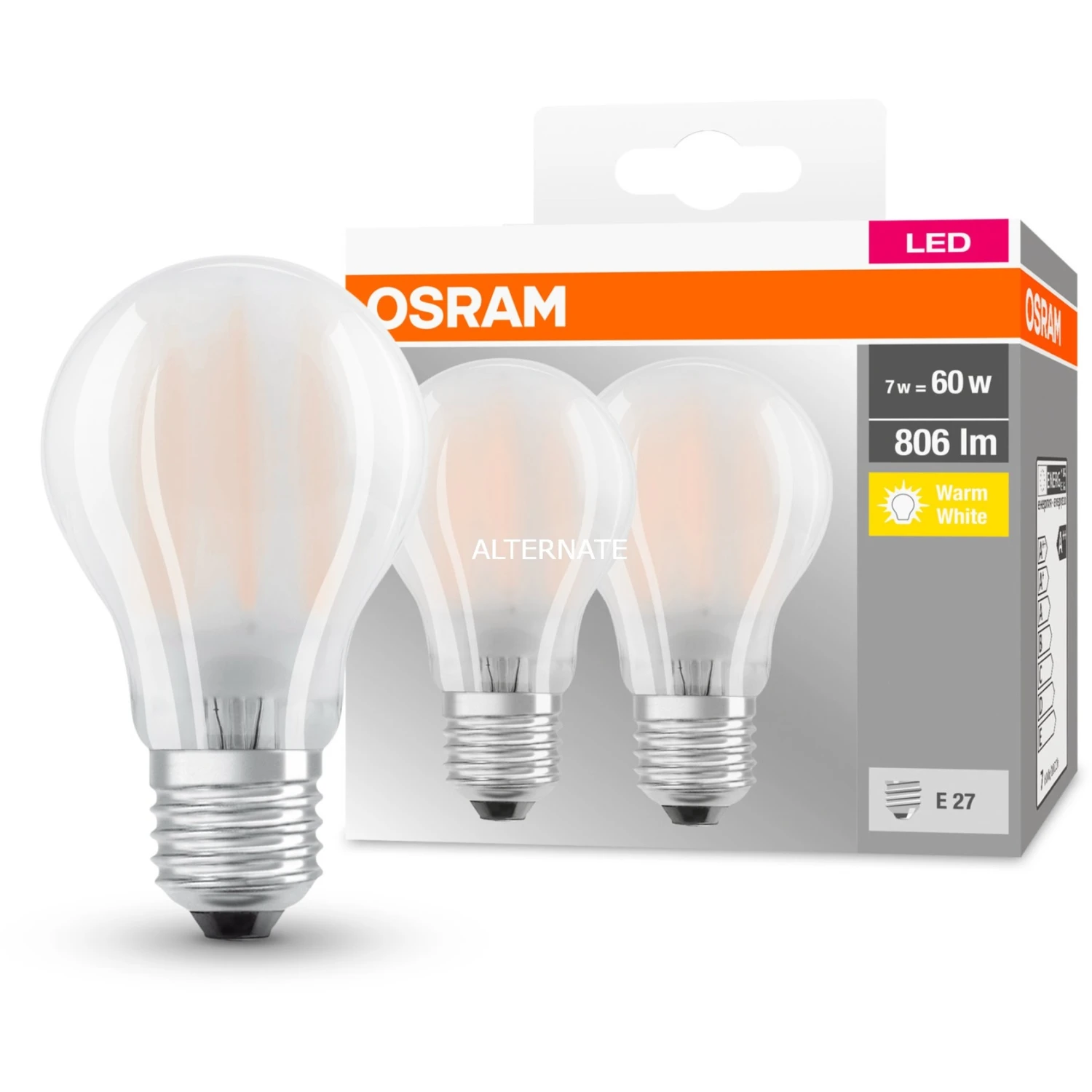 LED-Lampen LEDVANCE OSRAM LED Base RETRO CLA 60 7W/827 E27 M2, LED-Lampe (Doppelpack, Ersetzt 40 Watt, Matt) – Bild 4
