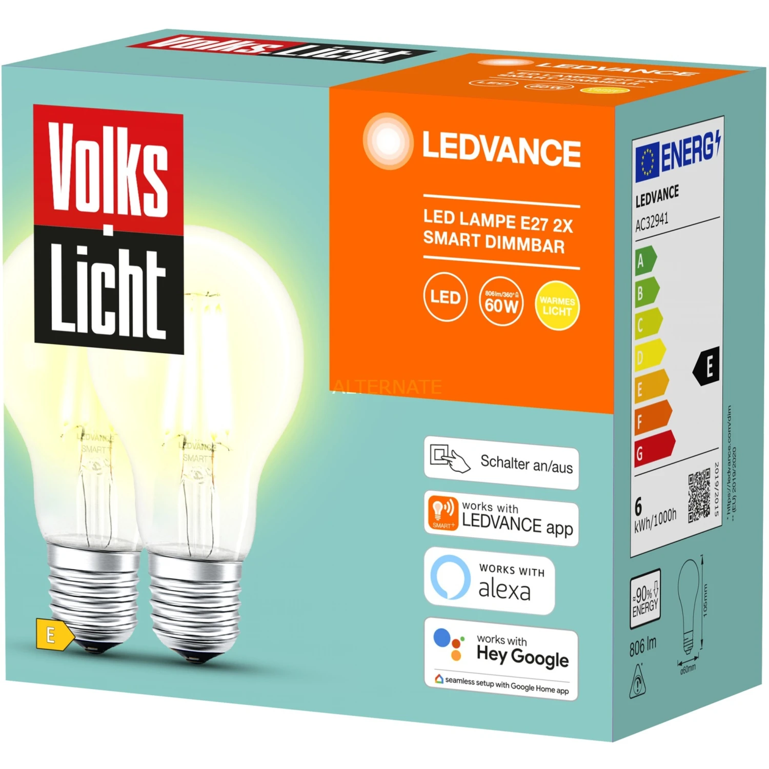Leuchtmittel LEDVANCE SMART+ BT CLA60 60 6 W/2500K E27, LED-Lampe (2er-Pack, Filament, Bluetooth, Ersetzt 60 Watt) 3 Leuchtmittel LEDVANCE SMART+ BT CLA60 60 6 W/2500K E27, LED-Lampe (2er-Pack, Filament, Bluetooth, Ersetzt 60 Watt) – Bild 3