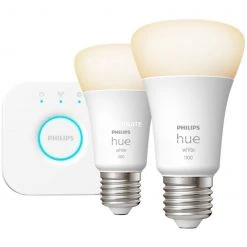 Leuchtmittel Philips Hue White Starter-Kit E27, LED-Lampe (zwei Lampen, Eine Hue-Bridge, Ersetzt 75 Watt)