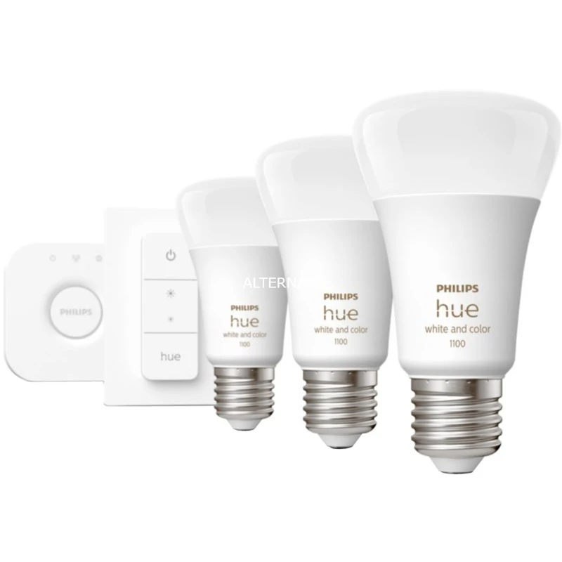 Leuchtmittel Philips Hue White & Color Ambiance Starter-Kit E27, LED-Lampe (drei Lampen, Eine Hue-Bridge, Ein Dimmschalter, Ersetzt 60 Watt) – Bild 2